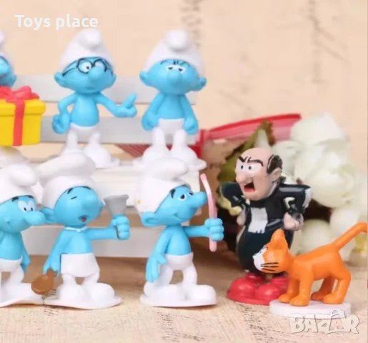 Комплект 12бр пластмасови фигурки Смърфовете The Smurf фигурки за торта, снимка 3 - Фигурки - 50663885