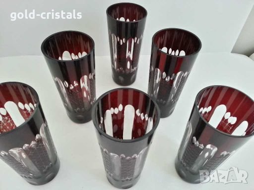 кристални чаши цветен червен кристал, снимка 2 - Антикварни и старинни предмети - 28765844