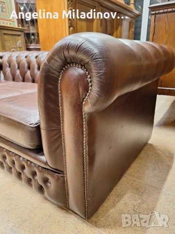 Диван тройка CHESTERFIELD естествена кожа , снимка 4 - Дивани и мека мебел - 51711411