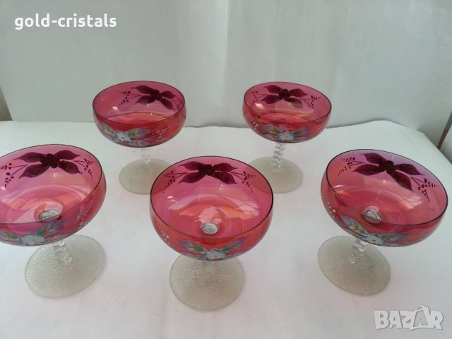 Стъклени чаши рисувани Бохемия , снимка 2 - Антикварни и старинни предмети - 33551374