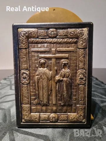 Прекрасна антикварна сребърна икона Свети Константин и Елена- маркировки Сертификат , снимка 1