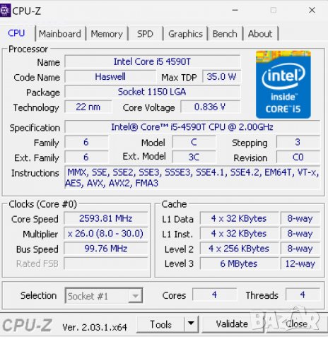 Процесор Intel Core i5-4590T, снимка 2 - Процесори - 39575447