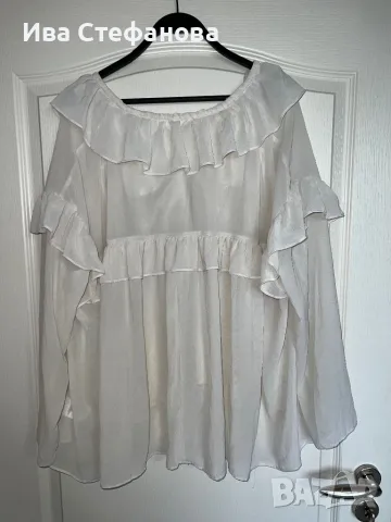 Разкошна нова елегантна  бяла  блуза вълнообразни акценти волани , снимка 3 - Туники - 49905548