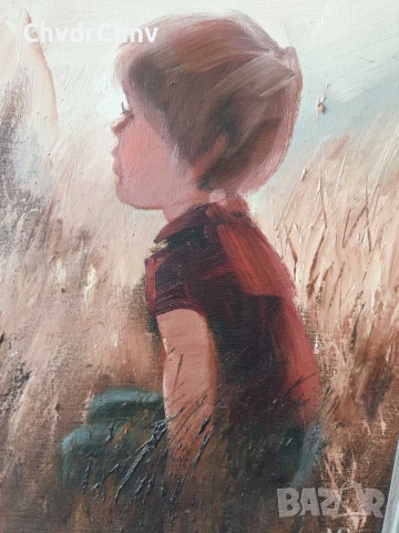 Folke Larsson 82х67см/голяма стара шведска картина масло върху платно/дете-момче/дървена рамка, снимка 3 - Картини - 52364458