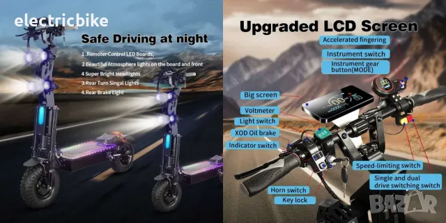 Офроуд електрическа тротинетка Quickwheel Viper 10000W,72V/40Аh, снимка 6 - Велосипеди - 47672115