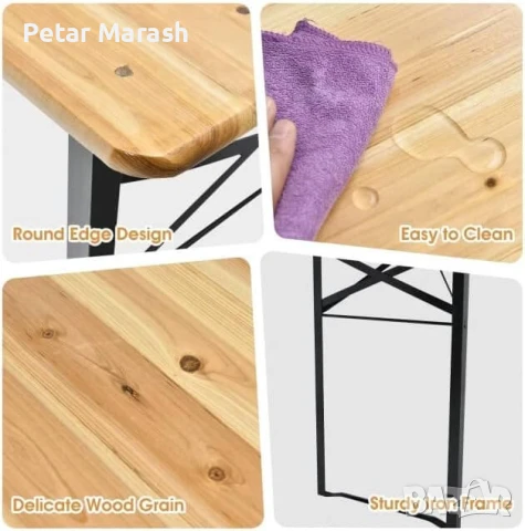 Градински комплект Дървена маса с две пейки 170 см, снимка 7 - Градински мебели, декорация  - 51051167