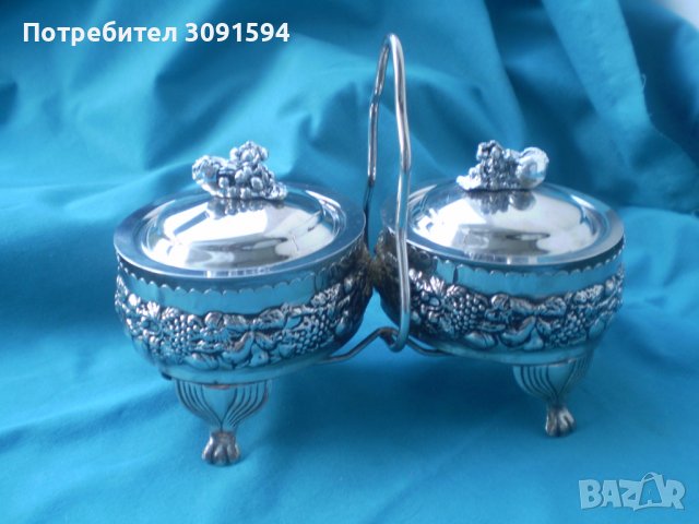 двойна посребрена кристална фруктиера ,бонбониера, захарница , снимка 5 - Други ценни предмети - 37269581