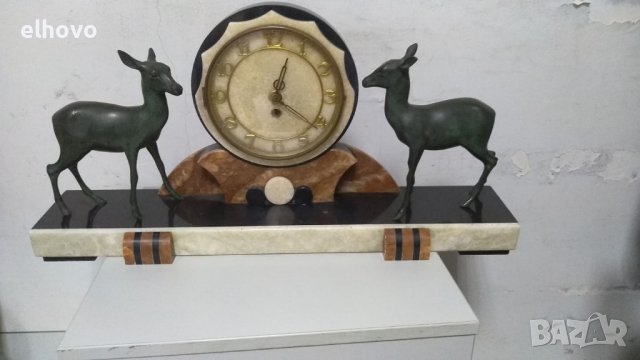 Часовник с бронзови фигури на елени, снимка 3 - Антикварни и старинни предмети - 36713699