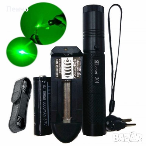 Професионален зелен мощен лазер лазерна показалка лазерна писалка стик показалец и 18650 батерия, снимка 1 - Екипировка - 26540567