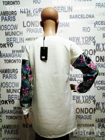 Бяла блуза с апликацкя, снимка 4 - Блузи с дълъг ръкав и пуловери - 26985632