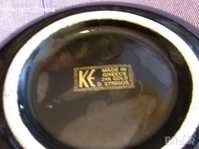 Черен позлатен 24K златен пепелник Традиционен гръцки ръчно израб. керамичен СТРИГОС маркиран фи 105, снимка 5 - Декорация за дома - 49923859