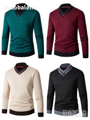Мъжки втален пуловер с дълги ръкави, 4цвята - 023, снимка 1 - Пуловери - 43317195