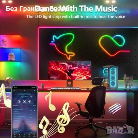 Нова Неонова LED въжена лента 3м RGBIC WS2811 музикален режим осветление, снимка 2 - Лед осветление - 53524854