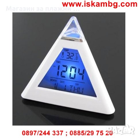 LED будилник и метеостанция с форма на пирамида светещ в 7 цвята, снимка 16 - Други стоки за дома - 28472198