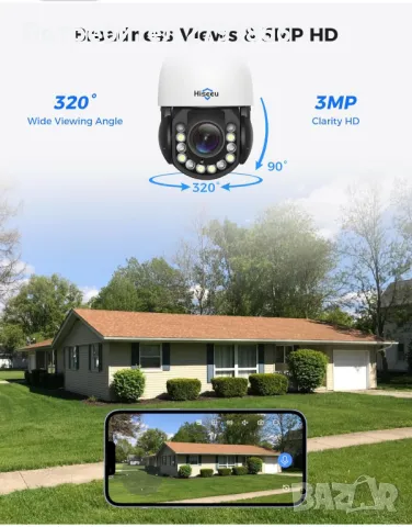 Безжична охранителна камера Hiseeu 30X оптично увеличение 3MP PTZ 250 фута HD цветно нощно ви, снимка 6 - IP камери - 48085494