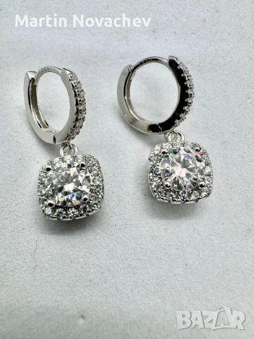 Сребърни обеци с мойсанит (Диамант) 1 карат, снимка 8 - Обеци - 52844104