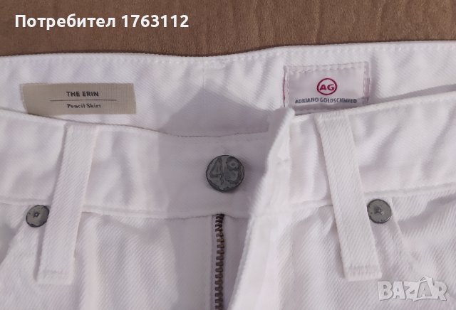 Дънкова бяла пола, 27 номер, с цепка отзад, дължина до коляното, снимка 3 - Поли - 43409167