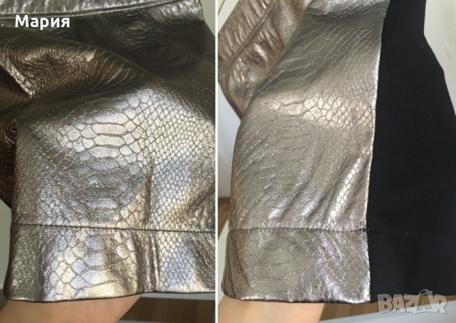 Нова Дамска Пола Amisu Размер С Сребърна Амису Изкуствена Кожа Змийски Принт Змия Висока Талия, снимка 5 - Поли - 28779514