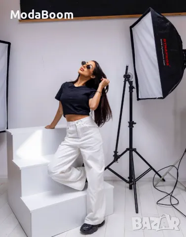 Дълги широки дамски бели дънки , снимка 4 - Дънки - 47531331