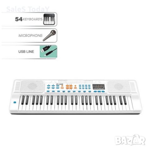 Йоника с 54 клавиша, Електрическо пиано, LED дисплей и микрофон, бяло, снимка 1 - Музикални играчки - 44061143