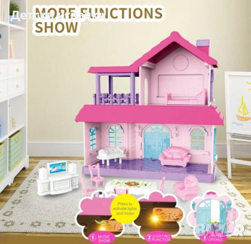 Къща за кукли музикална вила за момичета с мебели и кола, снимка 9 - Кукли - 52093358