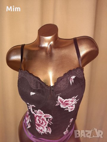 PURE 85C Тъмно кафяв корсет на големи рози, снимка 3 - Корсети, бюстиета, топове - 33075866
