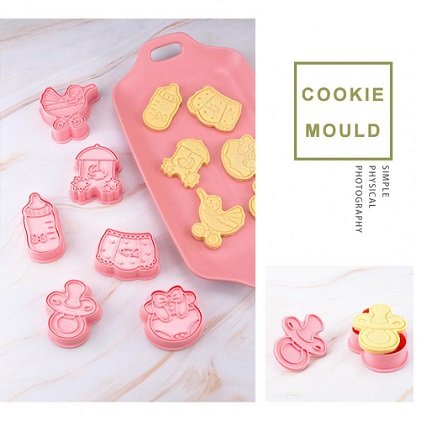 6 бр бебешки боди количка биберон шише пластмасови разглобяеми резци форми фондан форма резец, снимка 5 - Форми - 37199615