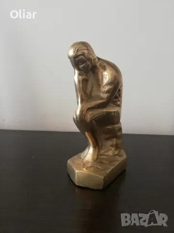 Много красива, винтидж статуетка на "Мислителя". Месинг. , снимка 2 - Статуетки - 49421881