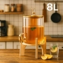 Голям диспенсър за напитки 8L с дървена стойка и златист кран, снимка 1
