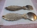 Комплект лъжица и вилица от бронз с релефни фигури, снимка 7