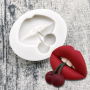 Силиконов молд устни с череши за фондан декорация на торта  коктейли усмивка целувка с череша, снимка 1 - Форми - 44843291