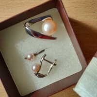 Комплект с перли , сребро , снимка 1 - Бижутерийни комплекти - 40717590