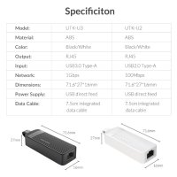 Orico адаптер USB to LAN 100Mbps black - UTK-U2, снимка 8 - Мрежови адаптери - 43468102