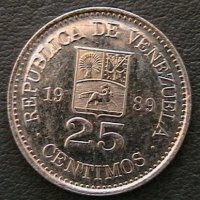 25 центимо 1989, Венецуела, снимка 1 - Нумизматика и бонистика - 28296026