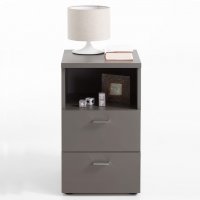 FMD Нощно шкафче с 2 чекмеджета и открит рафт, цвят сива лава, снимка 2 - Шкафове - 38662006