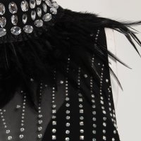  Официална бандажна черна рокля пера и камъни парти лукс Alessa Авин Cliche, снимка 7 - Рокли - 27658198