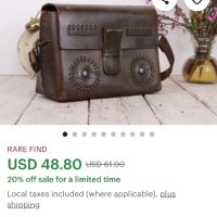 Винтидж дамска чанта Genuine Leather от 60те години , снимка 11 - Чанти - 42970247