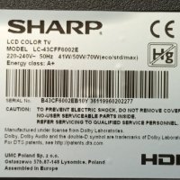 Sharp LC-43CFF6002E със счупен екран-TP.MS6308.PB711/RF-AJ430E32-1101S-02/LC.4CW02G001 LC430DUY-SHA1, снимка 2 - Части и Платки - 40097726