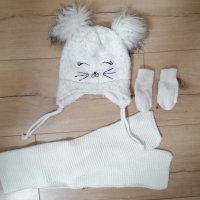 Бебешки комплект шапка, шал и ръкавици 6м-12мес., снимка 1 - Бебешки шапки - 43820358