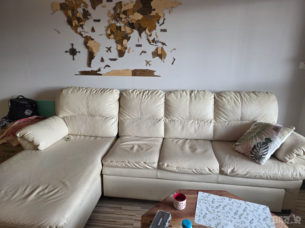 Ъглов кожен диван , снимка 1