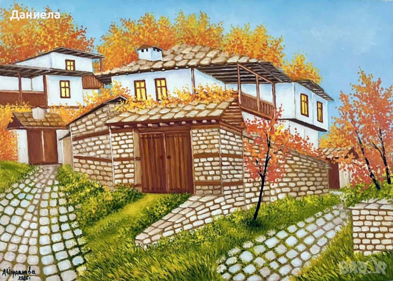 "В прегръдката на есента.", авторска картина с маслени бои., снимка 1