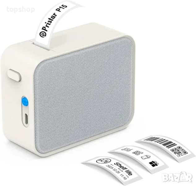 НОВ етикетен ( стикери ) принтер за телефон Pristar P15 с включена ролка. Съвместим с iOS, Android, снимка 1