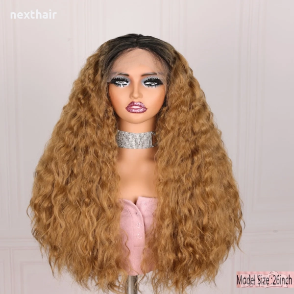 Медено руса омбре перука с черни корени лейс фронт дантела 13*4*1, снимка 1