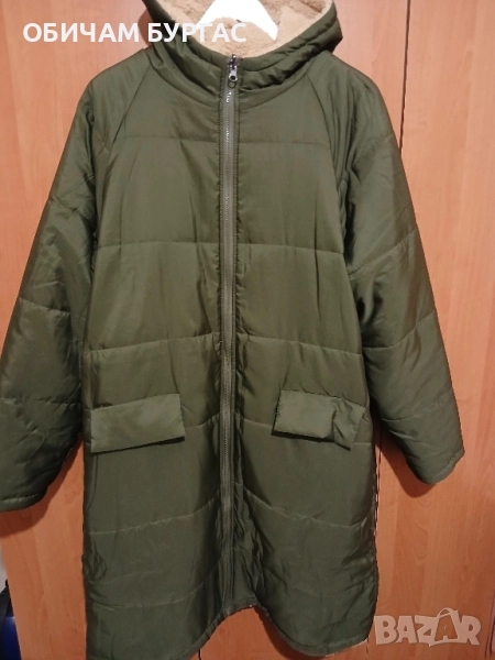 3xl НОВО КРАСИВО,ДЪЛГО,ТОПЛО,ВАТИРАНО ЯКЕ В ЦВЯТ КАКИ С ДЖОБОВЕ И КАЧУЛКА, снимка 1