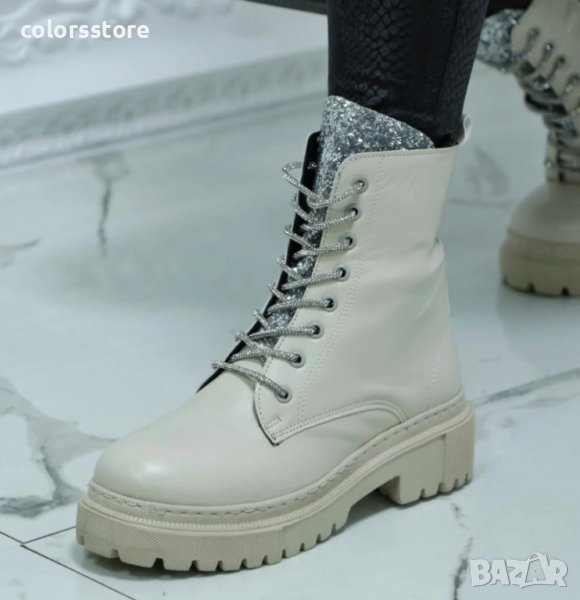 Равни боти - бежова кожа с брокат - GB2, снимка 1