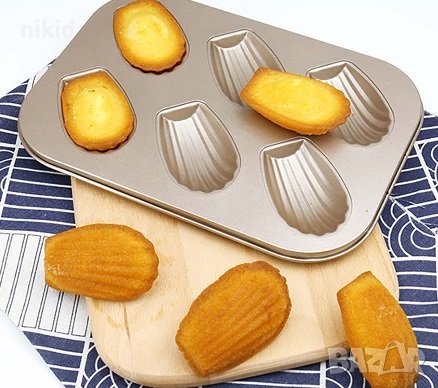 6 Мадлени мидички метална тефлонова форма тава тефлон за сладки бисквитки тесто, снимка 1