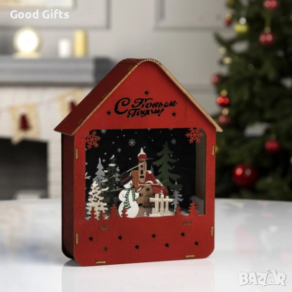 LED Светеща Коледна къща със Снежен човек, снимка 1