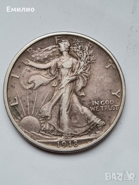 Scarce. USA 🇺🇸 HALF DOLLAR 1918 Philadelphia Mint , снимка 1