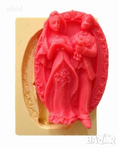 Младоженци в народни носии рамка силиконов молд форма калъп гипс сапун сватбен, снимка 1