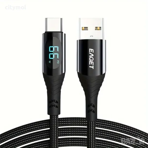 USB A към USB Type-C PD кабел с дисплей, 5A, 100W, 1.2м, черен, снимка 1